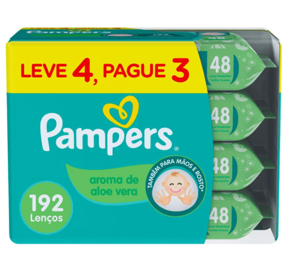 Kit Lenço Umedecido Pampers Aroma de Aloe Vera 4 pacotes